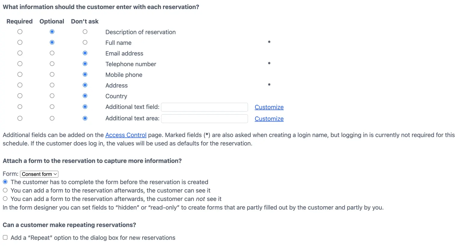 configure input fields on your schedule