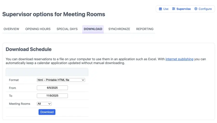 download the room bookings