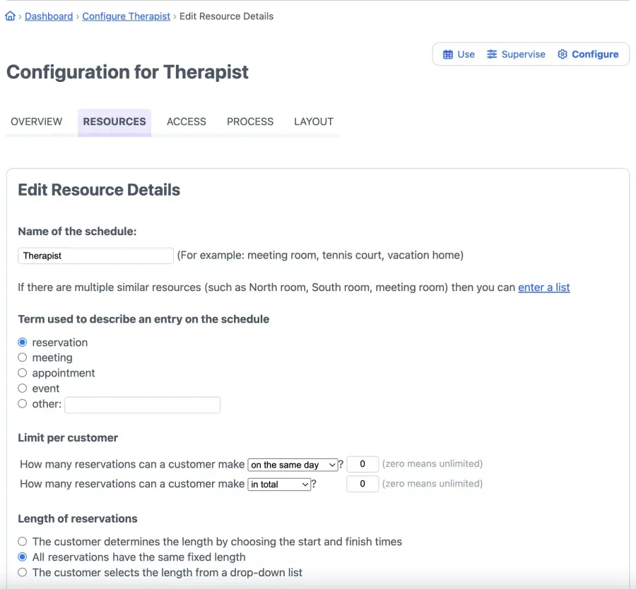 Admin resources tab