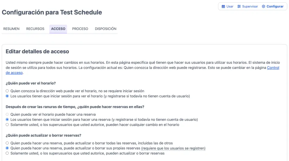 Configuración de acceso