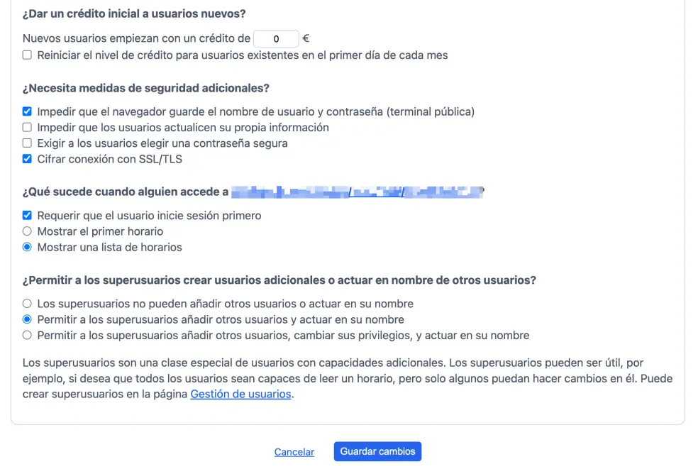 Otros ajustes de registro/autorización