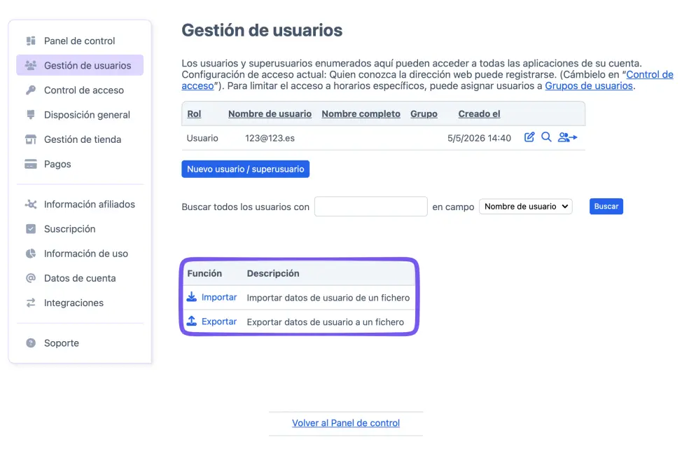 Exportar a usuarios