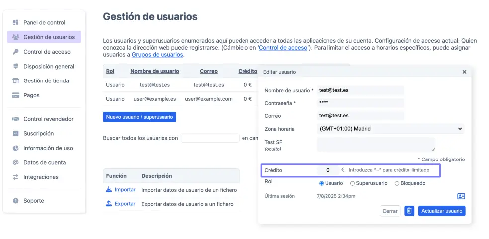Editar datos de usuario