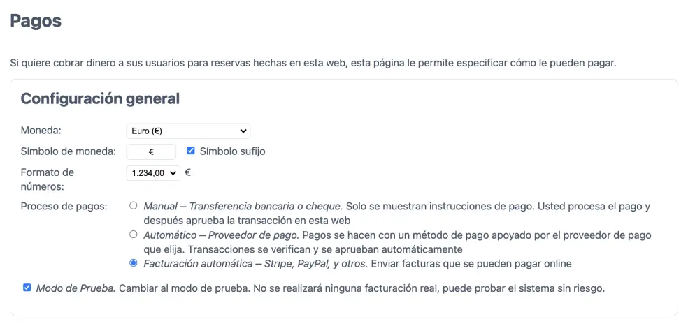 Configuración de la facturación