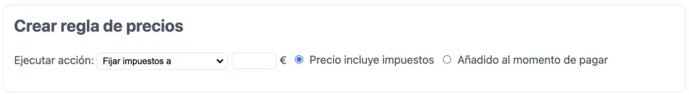 Regla de precios para añadir importe de impuesto