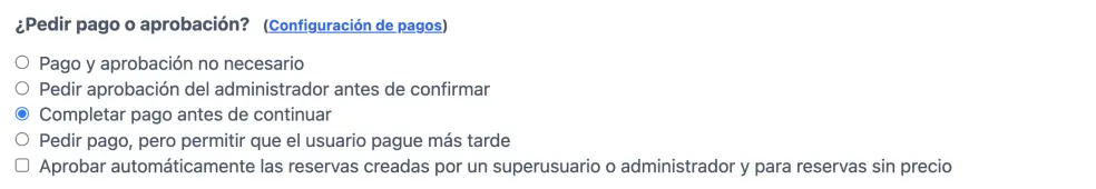 Seleccionar pago y/o aprobación