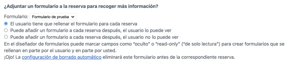 Adjuntar un formulario de reserva