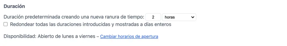 Duración predeterminada de las ranuras en los horarios de capacidad