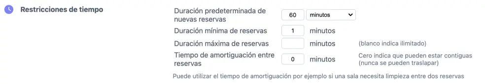 Duración predeterminada en los horarios de recursos