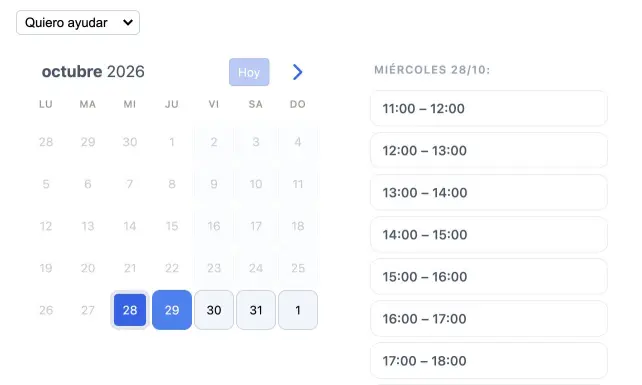 Widget de programación de voluntarios de SuperSaaS integrado en el sitio web de una ONG