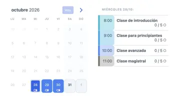 Ejemplo de un horario de SuperSaaS tipo widget en una tableta para clases de arte