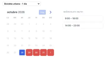 Widget de reservas de alquiler de equipos de SuperSaaS integrado en una tablet