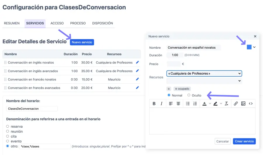 Configuración para clases de conversación