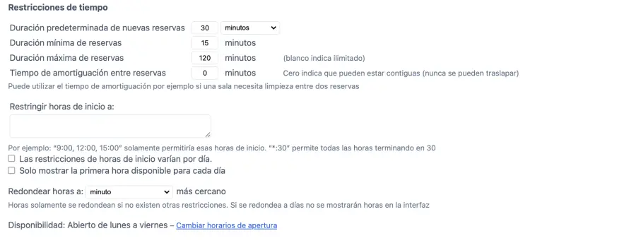 Definir restricciones de tiempo para las reservas