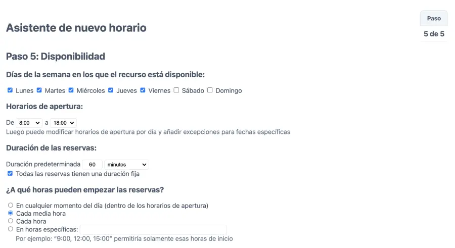 Establecer disponibilidad