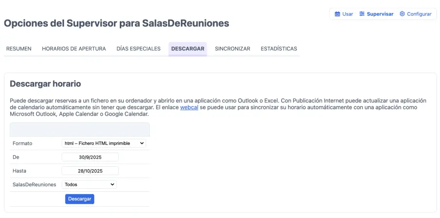Descargar las reservas de salas
