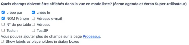 Catégories à inclure dans les affichages sous forme de liste