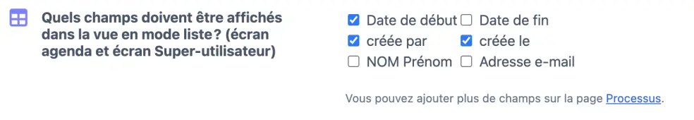 Catégories à inclure dans les affichages sous forme de liste