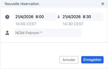 Popup affichant le fuseau horaire