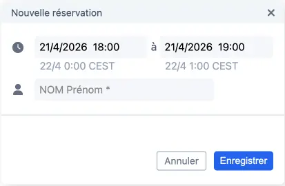 Popup affichant le fuseau horaire et la date