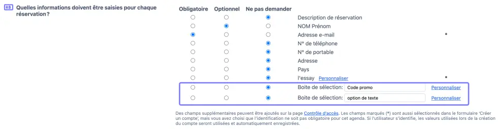 Champs personnalisables