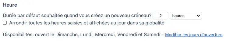 Durée par défaut des créneaux pour un agenda de capacité