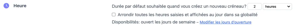 Durée par défaut des créneaux pour un agenda de capacité