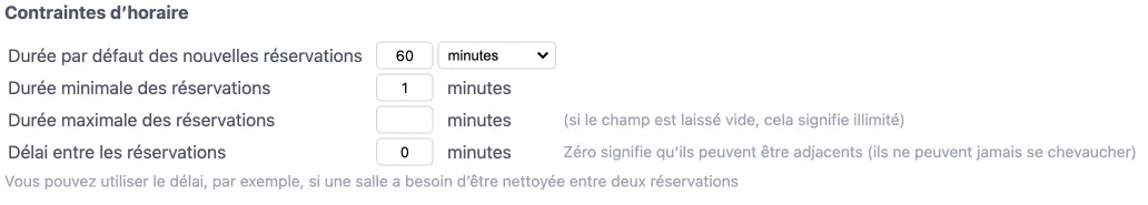 Durée par défaut d’un agenda de ressources