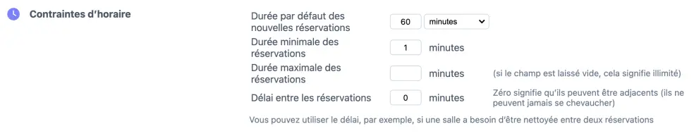 Durée par défaut d’un agenda de ressources