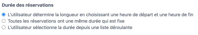 Durée des réservations