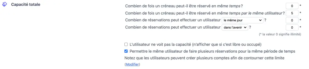 Limites par créneau