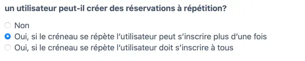Réservation répétée pour un agenda de capacité