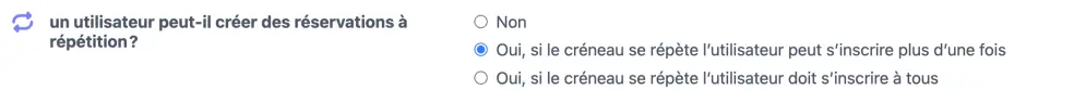 Réservation répétée pour un agenda de capacité