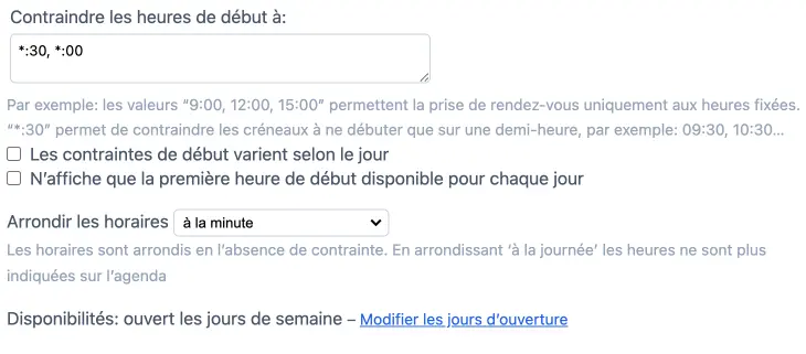 Contraintes de début et de fin