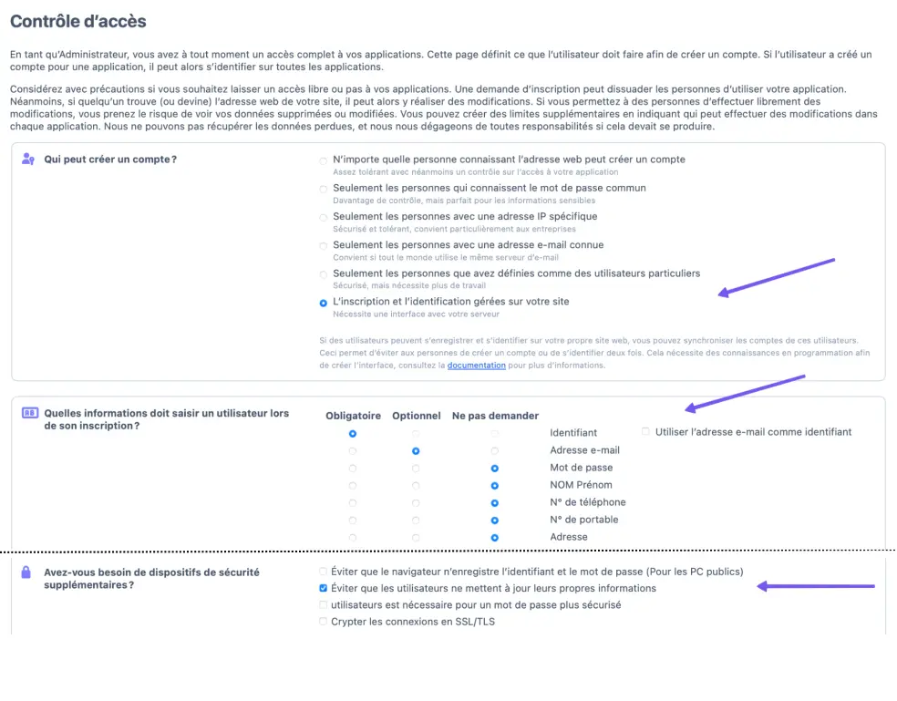 Contrôle d’accès SuperSaaS
