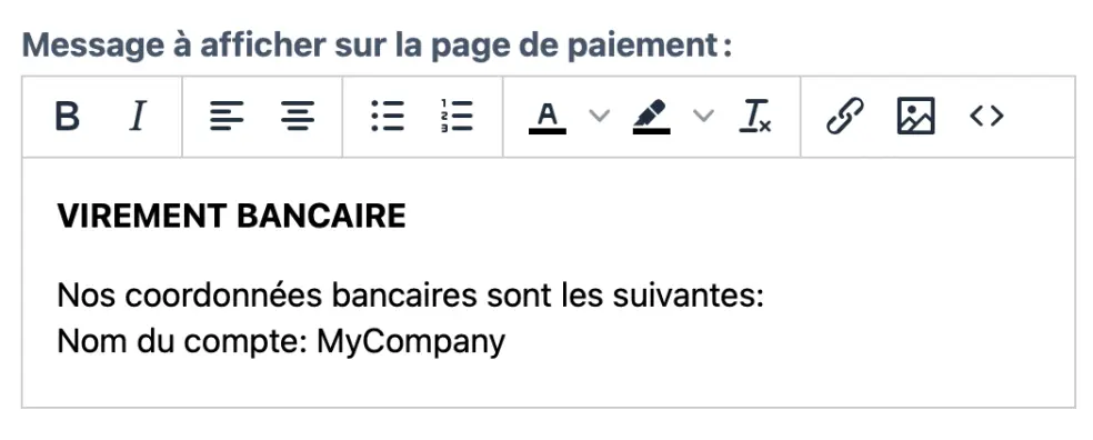 Modifier le message à afficher sur la page de paiement