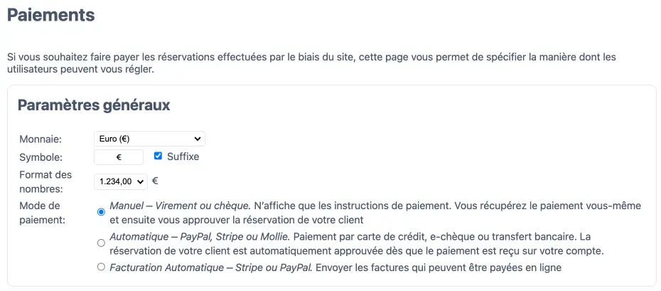 Paramétrage du paiement manuel