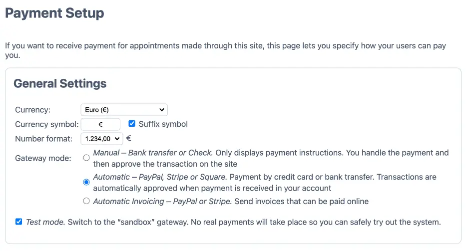 Configuration des paiements en ligne