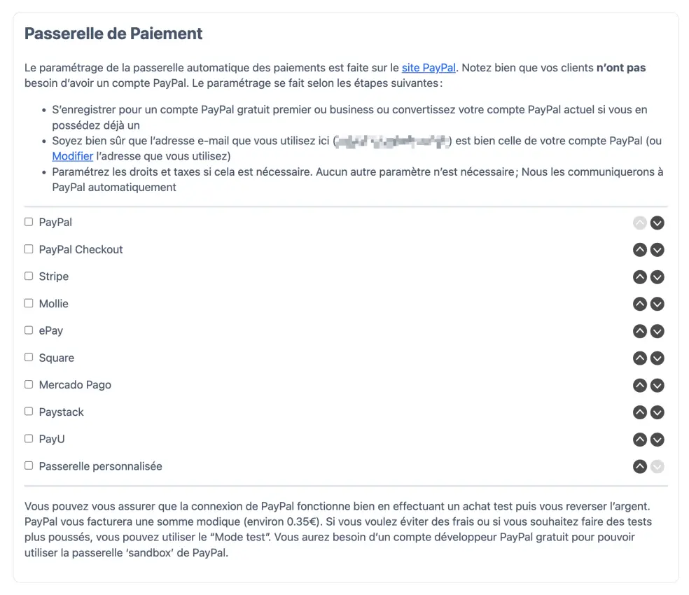 Configurer une passerelle de paiement