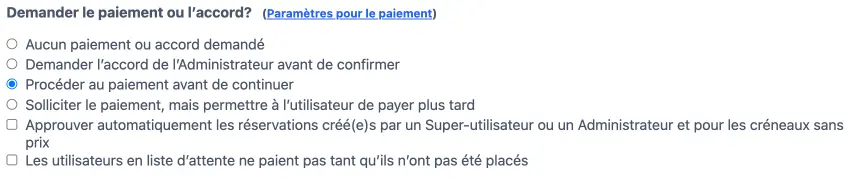 Sélectionnez l’option de paiement et/ou d’autorisation de votre choix