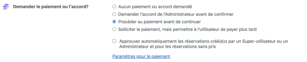Sélectionnez l’option de paiement et/ou d’autorisation de votre choix