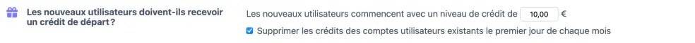 Réinitialisation mensuelle des crédits