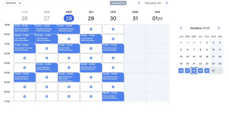 Exemple d’un agenda SuperSaaS sur un ordinateur pour des services d’essayage
