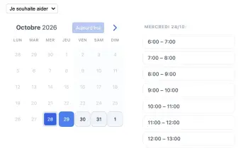 Exemple d’un widget SuperSaaS pour agenda de bénévoles sur une tablette