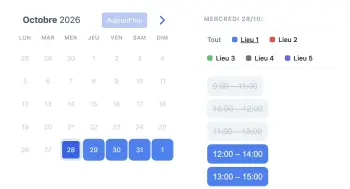 Exemple d’un widget de type agenda SuperSaaS sur une tablette pour les salles d’escape game