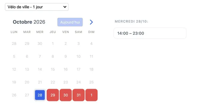 Exemple d’un widget de type planning SuperSaaS sur une tablette pour la location d’équipement.