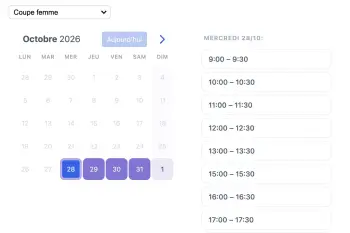 Exemple d’un widget de type planning SuperSaaS sur une tablette pour les salons de beauté et de manucure.