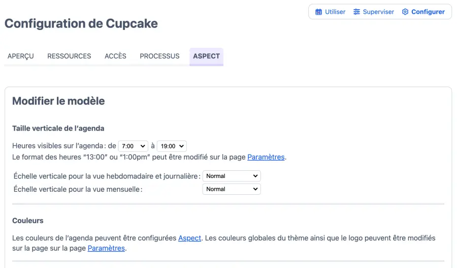 Aspect de l’agenda cupcake
