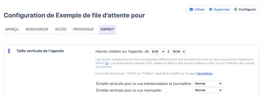 Configuration de la disposition de l’agenda
