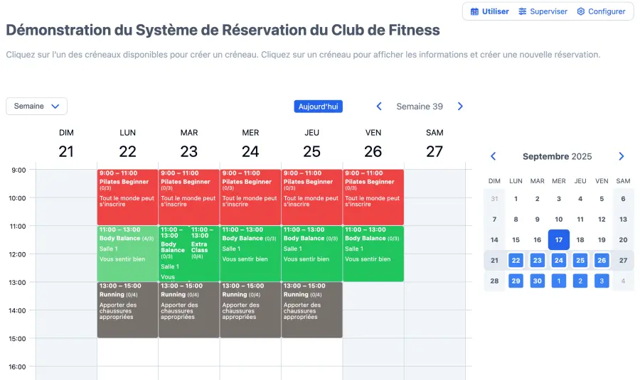 Utilisateurs de l’agenda fitness